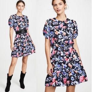 REBECCA MINKOFF black floral puff sleeve Aston mini dress XS